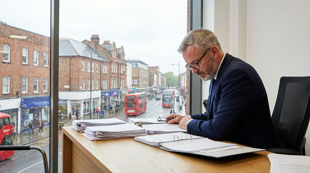 Professional reviewing documents